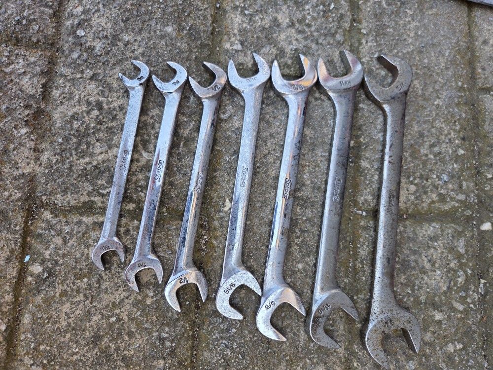 Snap On 7pc SAE Ffour Way Angle Head Open End Wrench Set