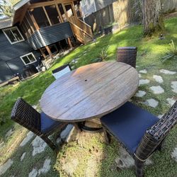 Restoration hardware Teak Table, Chairs And Umbrella