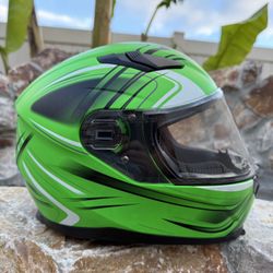 Green Typhoon Adult Full Face Motorcycle Helmet w/Drop Down Sun Shield DOT Certified (Medium)
