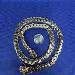 Yellow Gold 14K Chain  Solid Miami Cuban Link 12mm 24"  234.5g