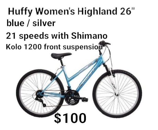 New Huffy Women's Higland 26"bike Blue And Gray 21 Speed Shimano