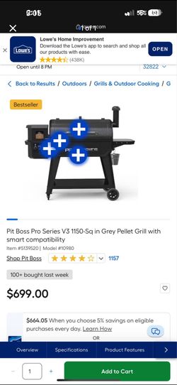 PitBoss smoker 1150sqin Bluetooth pellet