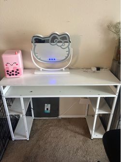 White Desk + Rolling Chair