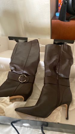 Brown Leather Knee-High Stiletto Boots