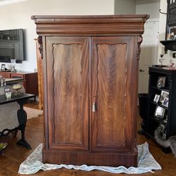 Antique Flame Mahogany Armoire Cabinet