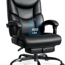 400lbs Office Chair with Foot Rest, Reclining Big and Tall Office Chair with Lumbar Support Spring Cushion, High Back PU Leather