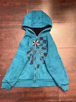 Kids y2k inspired Faded Glory Blue Graphic Zip Hoodie