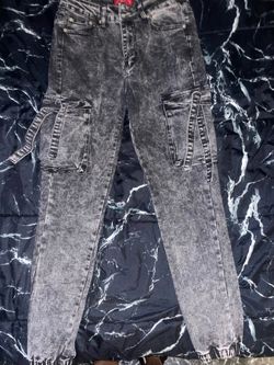 Women's Acid Wash Cargo Jeans