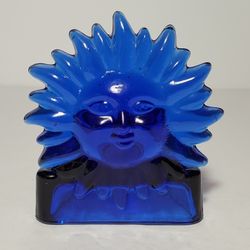 Celestial Sun Cobalt Blue Glass Candle Holder 