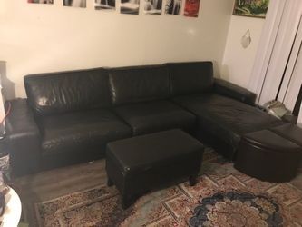 Dark Brown Leather Sectional Sofa with Ottoman