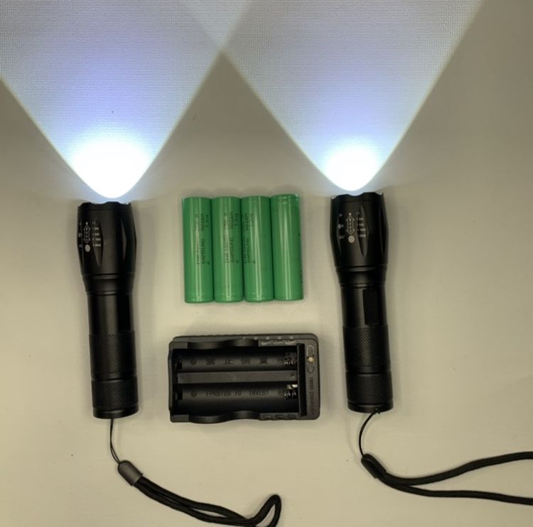 2 T6 LED Tactical Handheld Flashlight, 4 Samsung 18650 25R Rechargeable Batteries, 1 Dual Charger