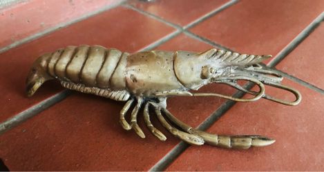 •Brass 🦞 Lobster• MCC Paperweight •Vintage Brass Prawn 🦐 • Mid Century Brass Sea Life Decor