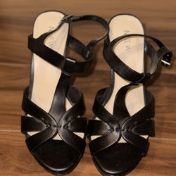 Nine West Woman’s Platform Sandals Leather Black 