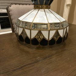 Vintage Tiffany Style Slag Glass Hanging Dome Pendant Light. Works great. No cracks. Great condition. 16” wide 13” height 