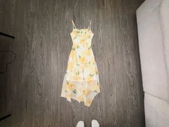 SHEIN MOD Romantic Floral Print Bodycon Asymmetrical Hem Midi Dress Women’s Sz S