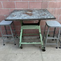 Heavy Duty Industrial Antique Table  With Stools
