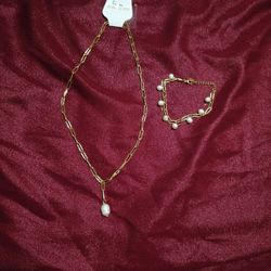 
Pearl  Double Layer Bracelet with  necklace stainless steel 