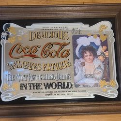 Vintage Coc0a Cola 5c "Relieves Fatigue" Framed Advertising Mirror 21"x15