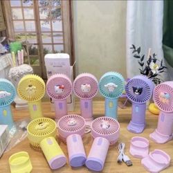 Kawaii Hello Kitty Rechargeable Fan USB Cartoon Portable Sanrio Anime Melody Kuromi Cinnamoroll Air Cooler Small Gift Fan