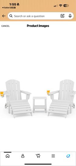 New in box SERWALL 5-Piece Adirondack Chair and Ottoman and Table Set, White, A101-007-001
