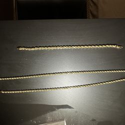 14k Solid Gold Rope Chain And Bracelet Set