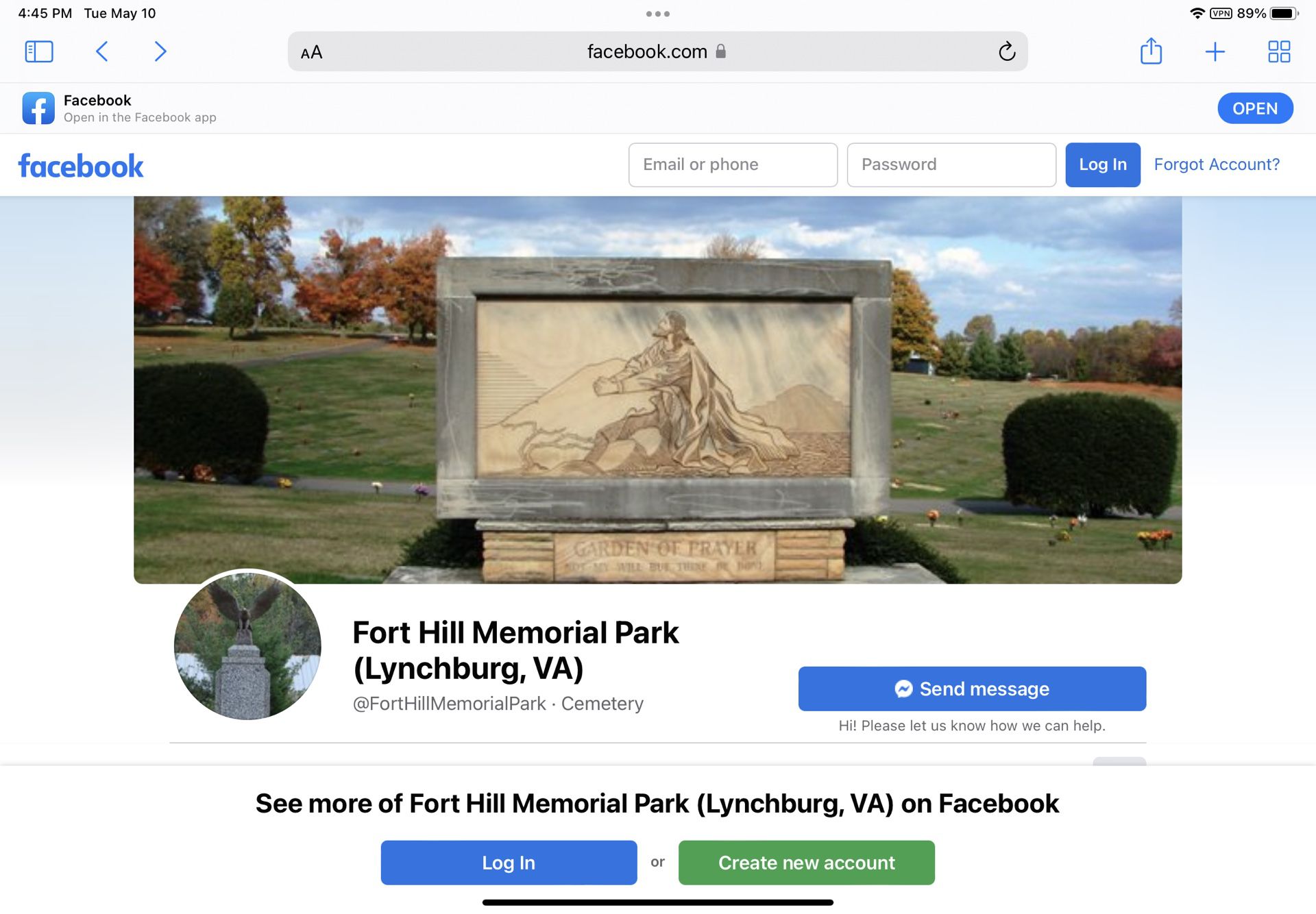Burial/Cemetery Plot In Fort Hill Memorial Park, Lynchburg, VA