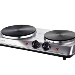 Double Burner 7.25 in. and 6.10 in. Silver Hot Plate
