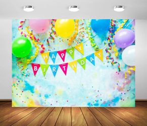BELECO Birthday Polyester Fabric Backdrop, 5x3ft, Includes Happy Birthday Decora