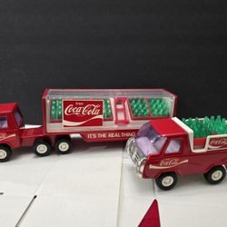 Vintage Buddy L Coca Cola Advertising Semi Truck and Devliery Truck toys
