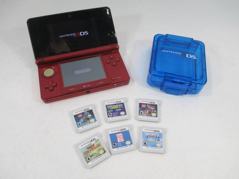 Red Nintendo 3DS with 6 games
