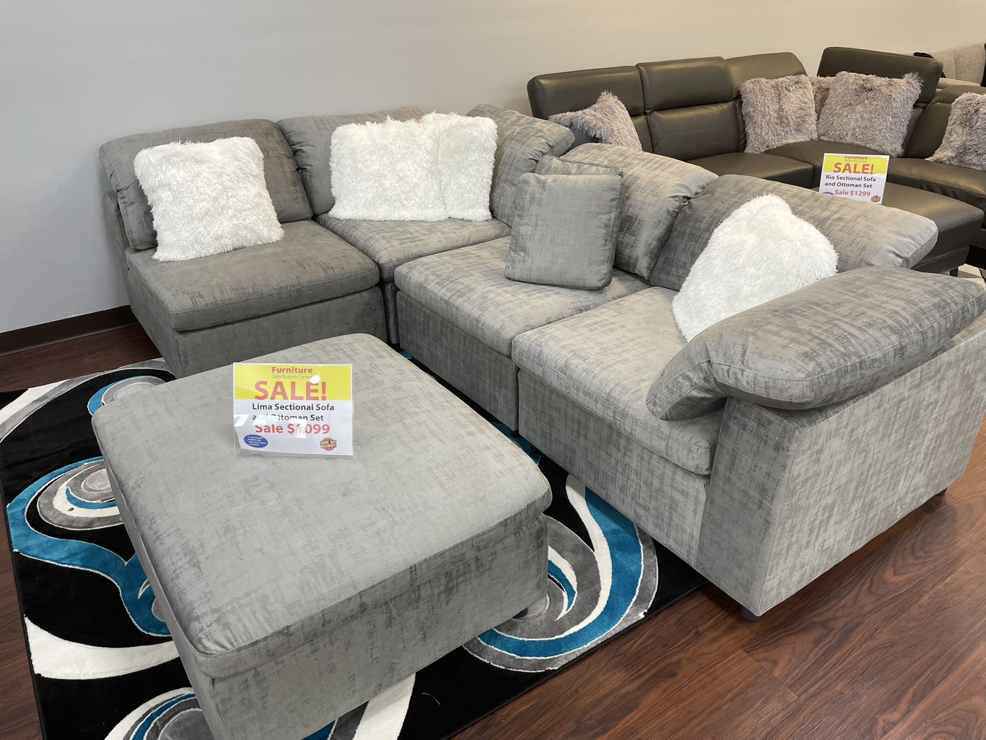 Free Rug With Purchase!! Lima 5pc Modular Gray Sectional Sofa ** Brandon Mall ** $1 Down No Credit Needed!