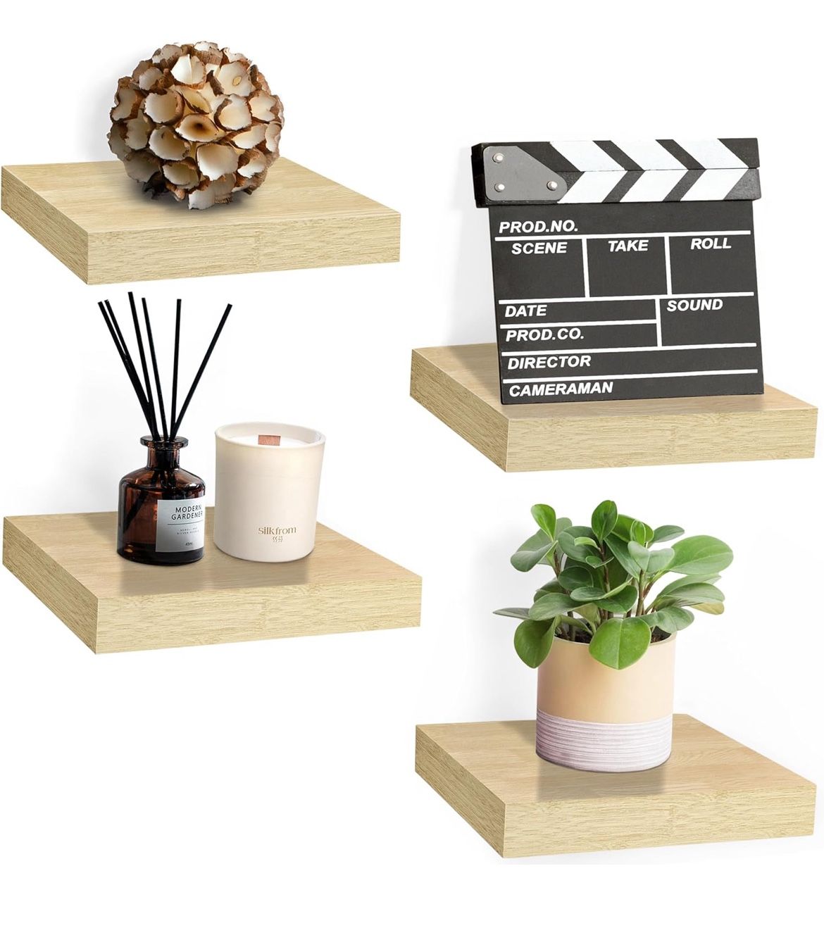 Sorbus 4pk Square Floating Wall Shelves - Maple Wood