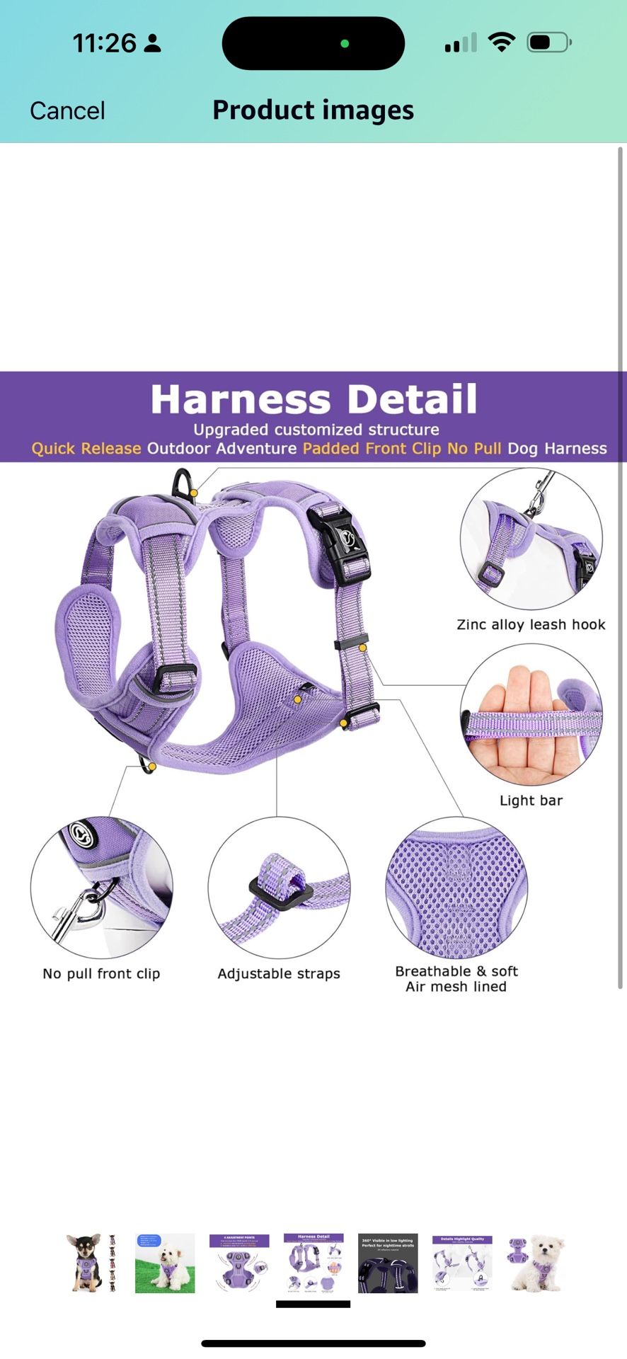 No Pull Dog Harness Dog Harness Medium Sized Dog Adjustable Medium Dog Harness Reflective Easy Control Purple Dog Harness, Medium $10