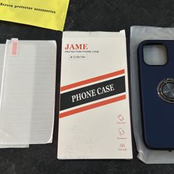 Iphone 13 Pro Max Blue Protective Case And 2 Screen Protectors.