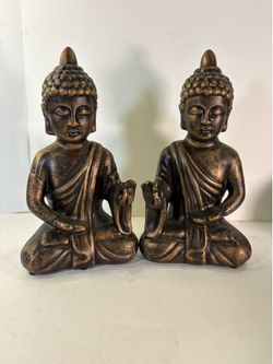 Molded Resin Buddha Shelf Decor Set - Antique Gold/Bronze Finish