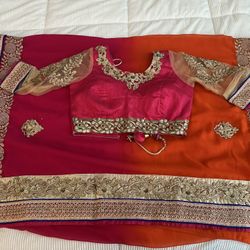 Pink And Orange Ombré Saree