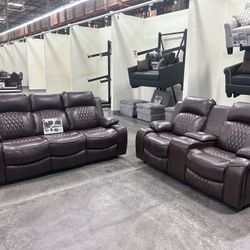 Brand New Comfy Gel Leather Reclining Sofa Loveseat Set 