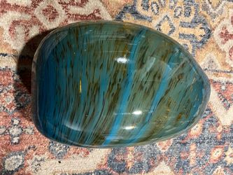 Art Glass Bowl Blue and Brown Swirl