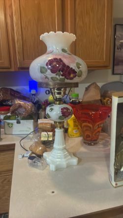 Vintage Milk Glass Hurricane Table Lamp