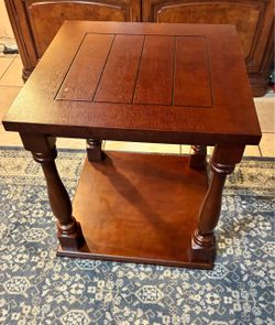 Rustic Solid Wood Accent Table – Plank Top with bottom Storage Shelf