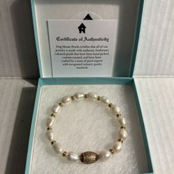 Dog House Pearl Bracelet with Single Gold Rhinestone