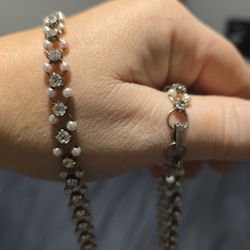 Pearl And CZ Bracelet And Choker