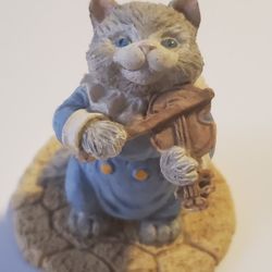 3" Cute Little Cat Playing Violin Figurine 