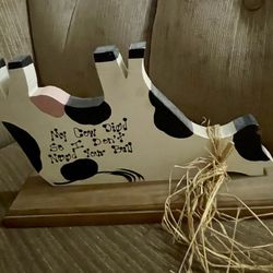 Humorous Wooden Cow Decor