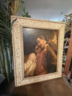 Beautiful Antique 1916 Oil On Canvas Signed 39 By 25 