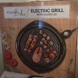 Brand New Kitchen Ace Electric Grill with Glass Lid Indoor Grill in Box