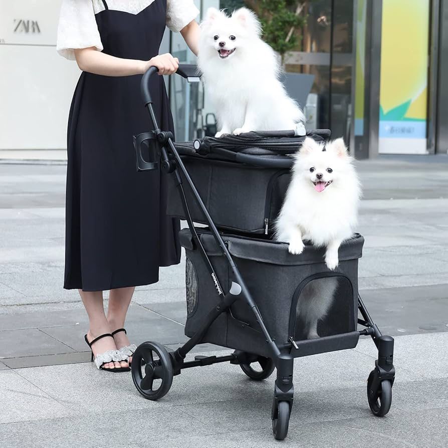 ONLY $95: Double Pet Stroller for 2 Small Dogs or Cats Lightweight Foldable Double Stroller