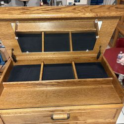 Oak Dresser W/ Hidden Mirror and Storage 