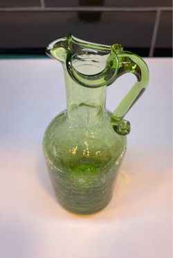 Vintage green crackle glass pitcher/creamer with applied handle