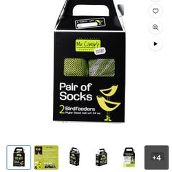 Mr. Canary Green/White Seed-Filled Finch Sock Feeders, 'Pair of Socks' 2ct